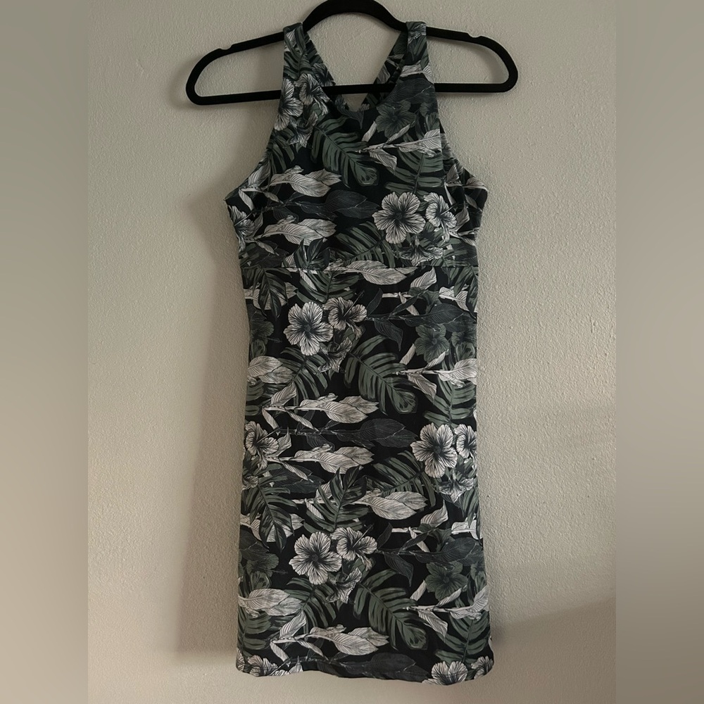 Kyodan olive green and Black Sleeveless Halter Mini Dress